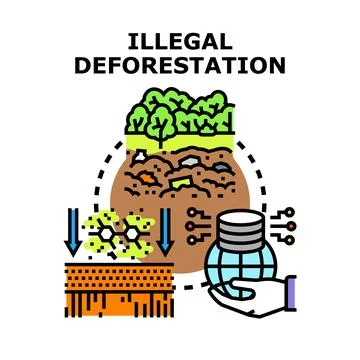 Illegal deforestation destroying forest logging data processing concept Stock Illustration