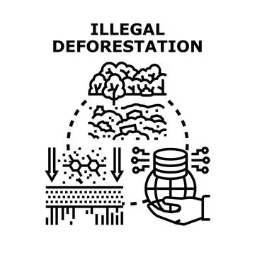 Illegal deforestation destroying forest logging data processing concept Stock Illustration