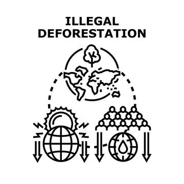 Illegal deforestation impacting planet, climate and water sources Stock Illustration