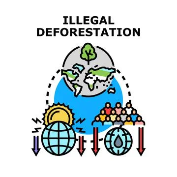 Illegal deforestation impacting planet, climate and water sources Stock Illustration