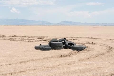Illegal dumping old tires Stock Photos