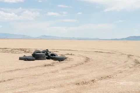 Illegal dumping old tires Stock Photos