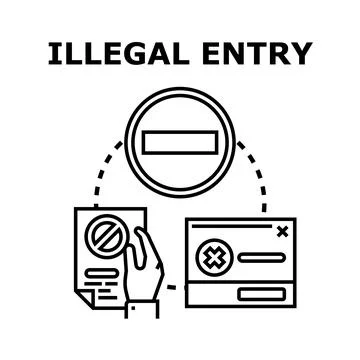 Illegal entry concept with stop sign and denied access Illustrazione stock