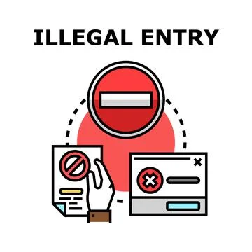 Illegal entry concept with stop sign and denied access Illustrazione stock