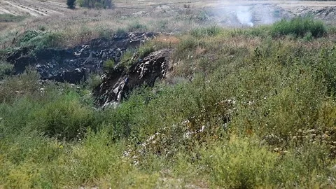 Illegal garbage dump near the forest Stockbeeldmateriaal 221350345