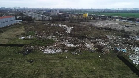 Illegal garbage dump near the railway drone view Vídeos de archivo 150828663