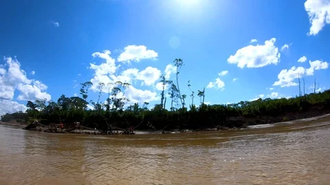 Illegal gold mining on the Amazon River Stock Footage 115102406