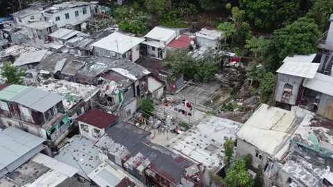 Illegal Housing for the poor in Hong Kong drone view Stock Footage 272406093