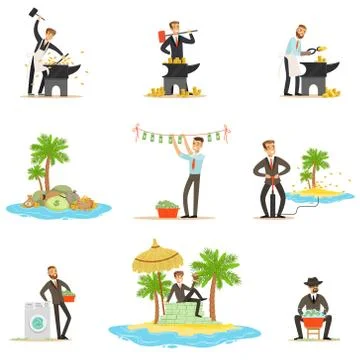 Illegal Money Laundering And Using Offshores Series Of Illustrations With Stock Illustration
