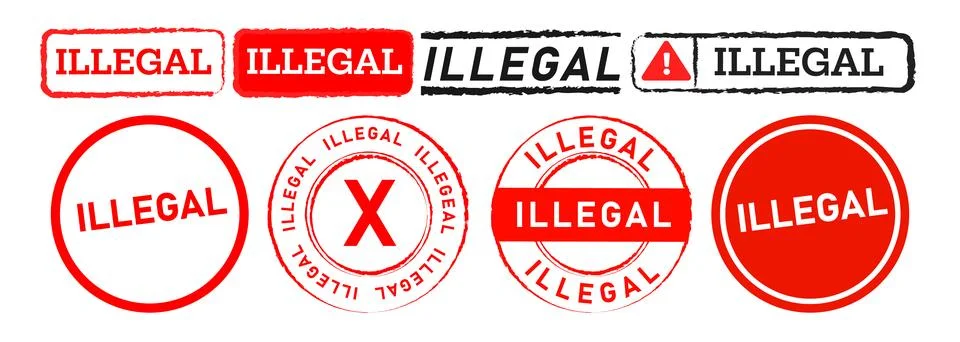 Illegal rectangle and circle stamp labels ticker sign for forbidden Stock Illustration