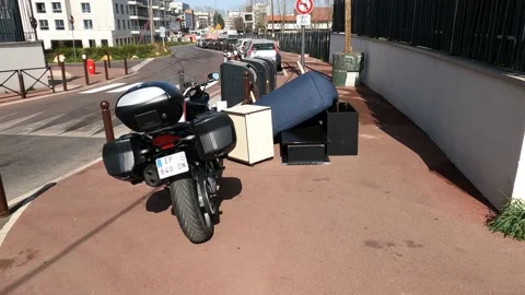 Illegal Trash Dumping furniture on footpath streets of Paris France Europe Stock Footage 210589953