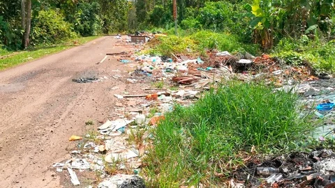 Illegal Trash Dumping By Roadside Environmental Pollution Stock Footage 106346471