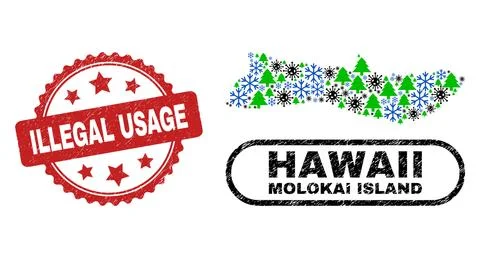 Illegal Usage Grunge Stamp and Molokai Island Map Mosaic of Coronavirus Stock Illustration