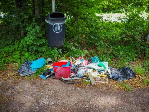 Illegal Waste Dumping in a German Forest Stock Photos