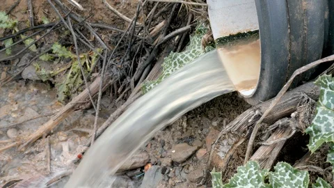 Illegal waste water pipe rejecting and pollution in nature Stock Footage 121456050