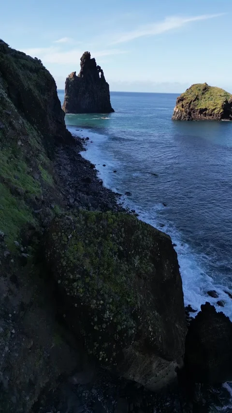 Illheus da rib rock formations on the cliff coast of ribeira da janela, madeira, Stock Footage 246731417