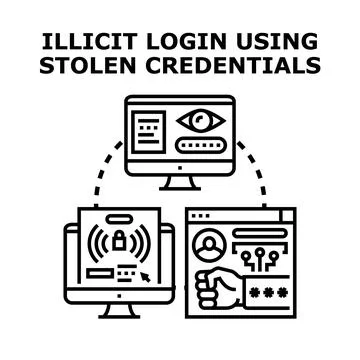 Illicit login using stolen credentials concept Stock Illustration