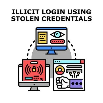 Illicit login using stolen credentials concept Stock Illustration