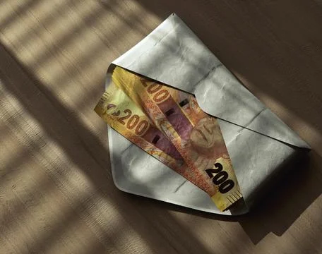 Illicit Rand Banknotes In Envelope 스톡 사진