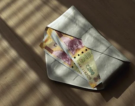 Illicit Rupee Banknotes In Envelope Stock Photos
