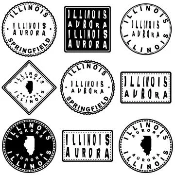 Illinois Aurora Seal Map Design Stock Illustration