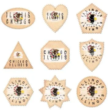 Illinois Chicago Postage Stamps イラスト素材
