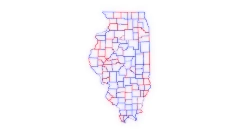 Illinois county map red blue election outline white background seamless loop Stock Footage 343867718