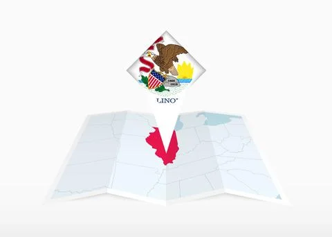 Illinois is depicted on a folded paper map and pinned location marker with .. Stock Illustration