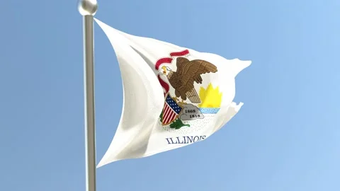 Illinois flag on flagpole. IL flag fluttering in the wind. USA. Stock Footage 170140510