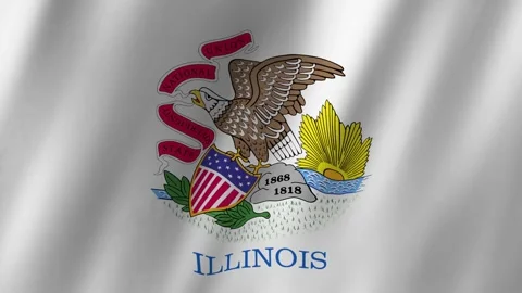 Illinois Flag. Illinois State Flag Waving. Flag of Illinois footage video waving Stock Footage 253904701
