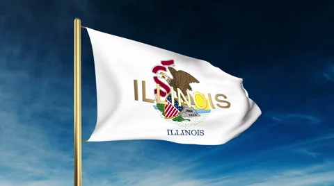 Illinois flag slider style with title. Waving in the wind with cloud background Stock Footage 48164186