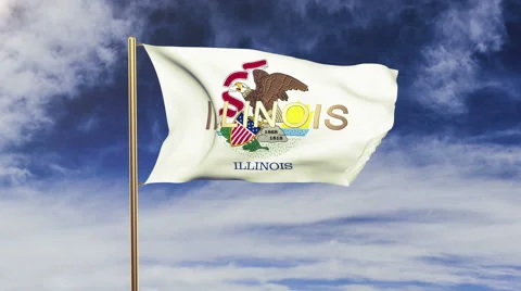 Illinois flag with title waving in the wind. Looping sun rises style.  Animation Video stock 48164288