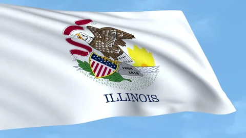 Illinois flag waving on a clear blue sky Stock Footage 323640284