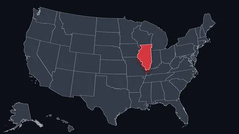 Illinois Highlighted Raised in 3D on US Election Map Neutral Teal Amber, Black Stock Illustration