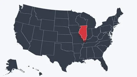 Illinois Highlighted Raised in 3D on US Election Map Neutral Teal Amber, White Stock Illustration