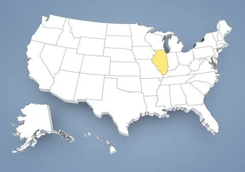 Illinois, il, highlighted on a contour map of usa, united states of america,  Stock Illustration