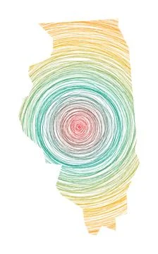Illinois map filled with concentric circles. Sketch style circles in shape .. イラスト素材