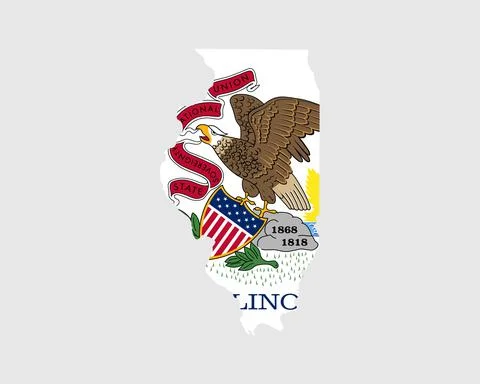Illinois Map Flag. Map of IL, USA with the state flag. Stock Illustration