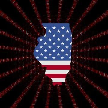 Illinois map flag on red hex code burst illustration Stock Illustration