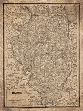 Illinois State  19th Century Map Stock Illustration