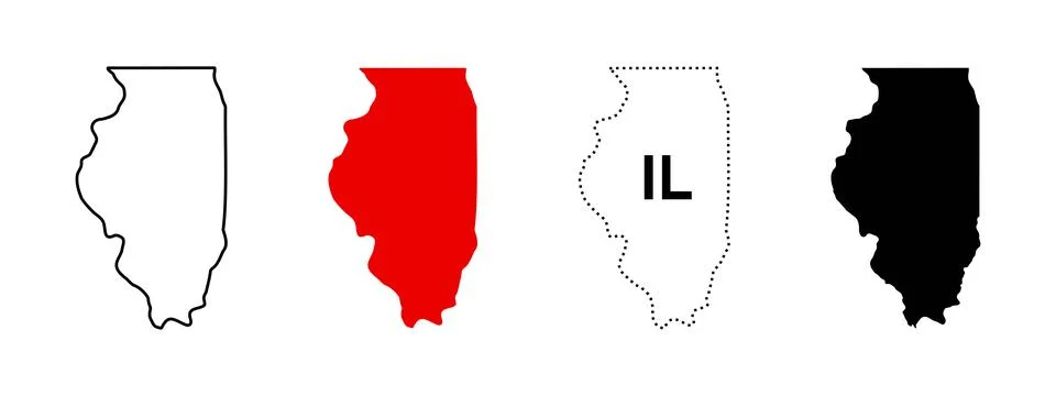 Illinois state map icon set. US state silhouette in outline, filled, dotted.. Stock Illustration