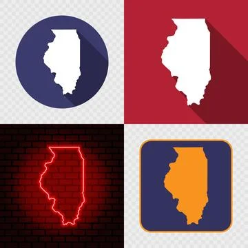 Illinois State Map Icons Set, USA Silhouette Collection in Flat, Minimal an.. Stock Illustration