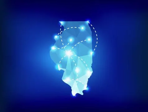 Illinois state map polygonal with spotlights places Stock Illustration