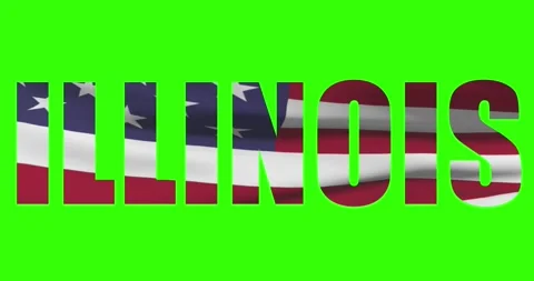 Illinois state name on green screen animation. USA state flag waving Video stock 195979984