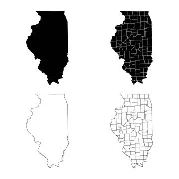 Illinois State Outline and Solid Fill Map Set. 스톡 일러스트