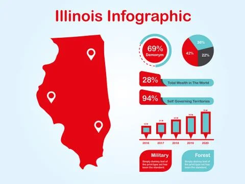 Illinois State (USA) Map with Set of Infographic Elements in Red Color Ilustración de archivo