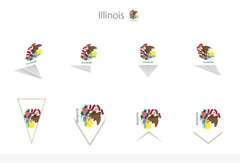 Illinois US State flag collection, eight versions of Illinois vector flags. Stock Illustration