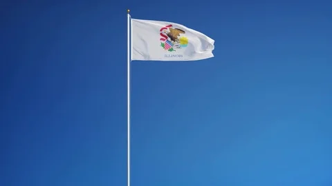 Illinois (U.S. state) flag in slow motion seamlessly looped with alpha Stock Footage 70007061