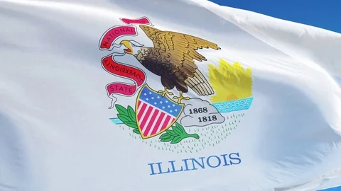 Illinois (U.S. state) flag in slow motion seamlessly looped with alpha Stock Footage 70007275