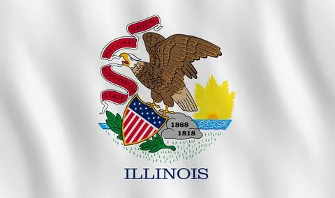 Illinois US state flag with waving effect, official proportion. Stock Illustration